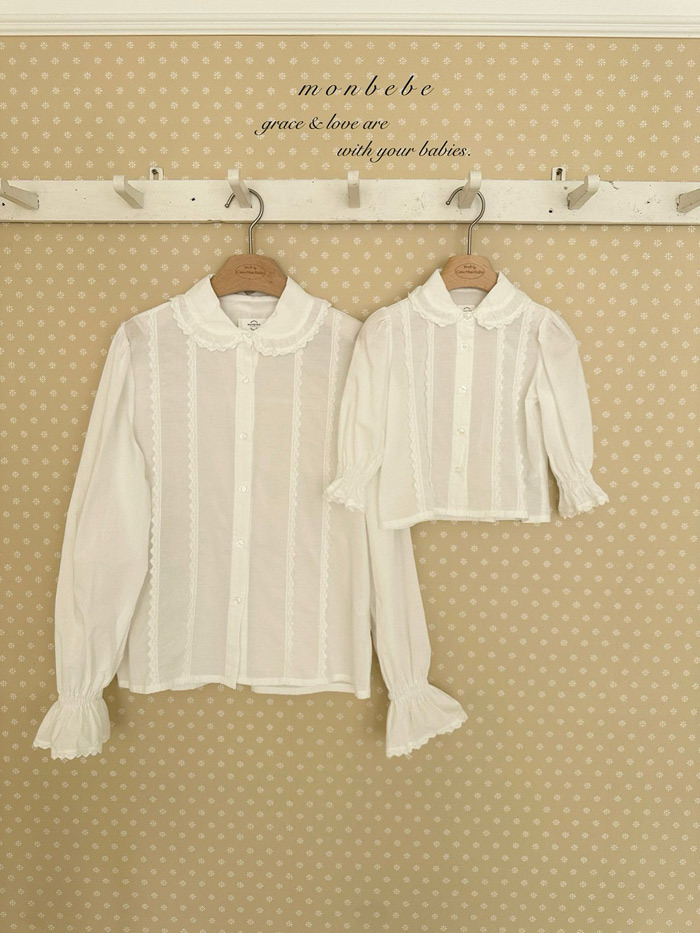 正韓春Monbebe 親子裝_兩色復古花邊袖上衣