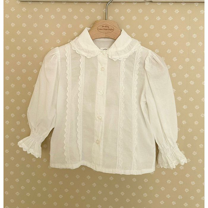 正韓春Monbebe 親子裝_兩色復古花邊袖上衣