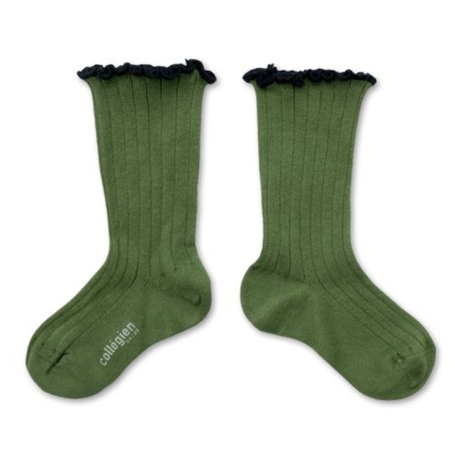 (預購) COLLEGIEN 滾邊跳色羅紋襪 Delphine - 855 Avocat 酪梨綠