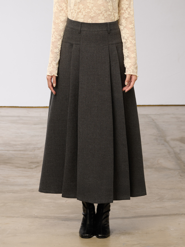 OH!HER 高腰大擺毛呢長裙