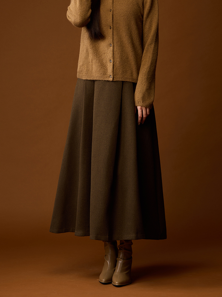 OH!HER 高腰大擺毛呢長裙