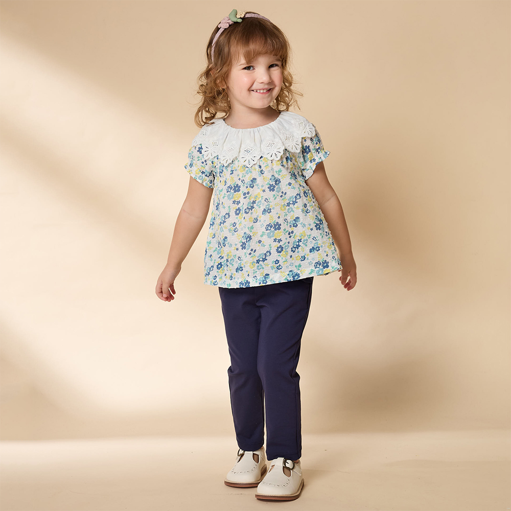 PIPPY清新小花大領片短袖A字型上衣  綠