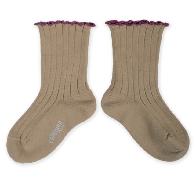 (預購) COLLEGIEN 滾邊跳色羅紋襪 Delphine - 226 Petite Taupe 奶茶