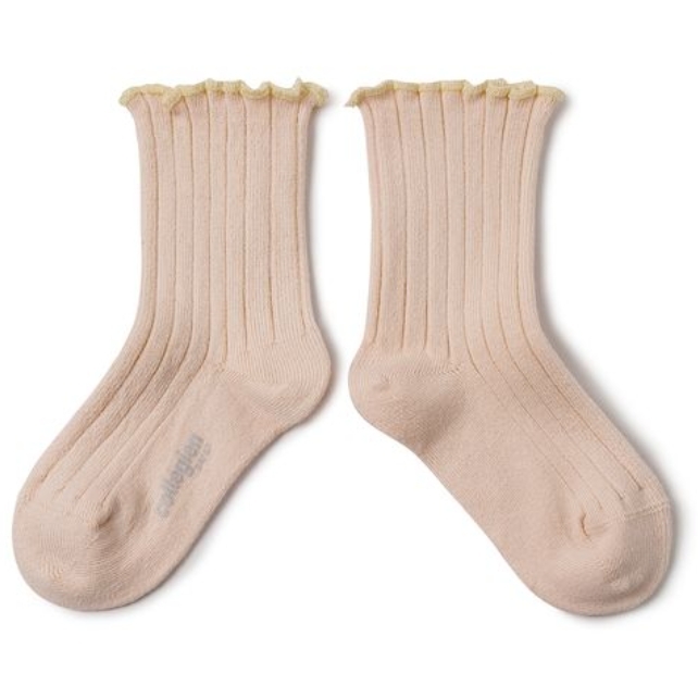 (預購) COLLEGIEN 滾邊跳色羅紋襪 Delphine - 590 Sorbet 冰淇淋粉