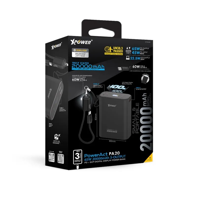 XPower PowerAct PA20 65W 20000mAh 3Output PD+SCP Digital Display Powerbank