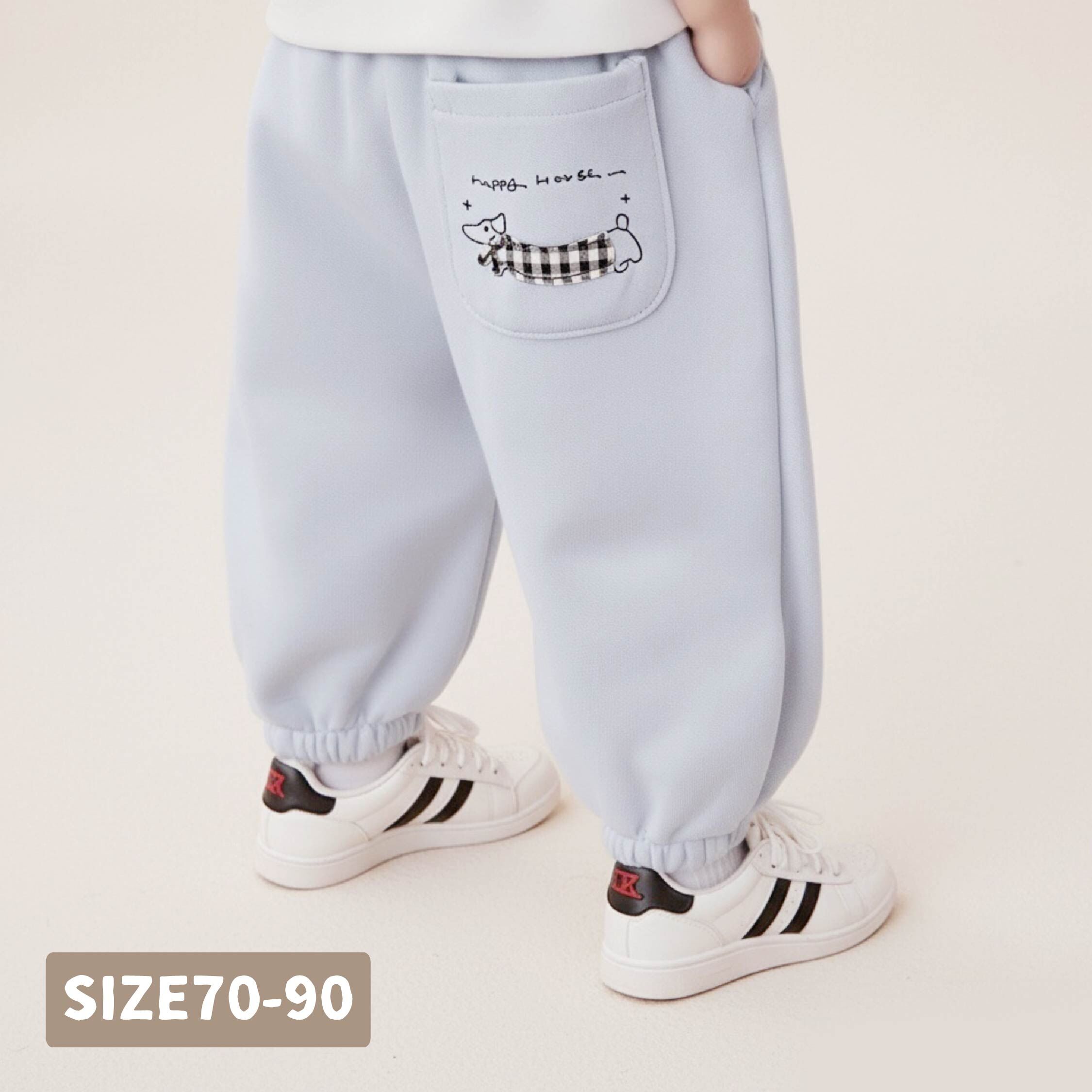 【H55950】帥氣格紋小狗縮口褲＊二色