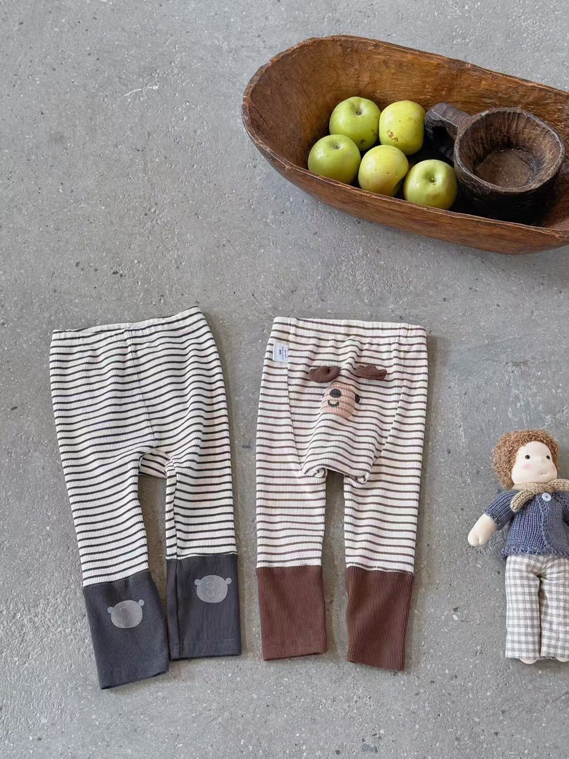 小熊背影條紋褲