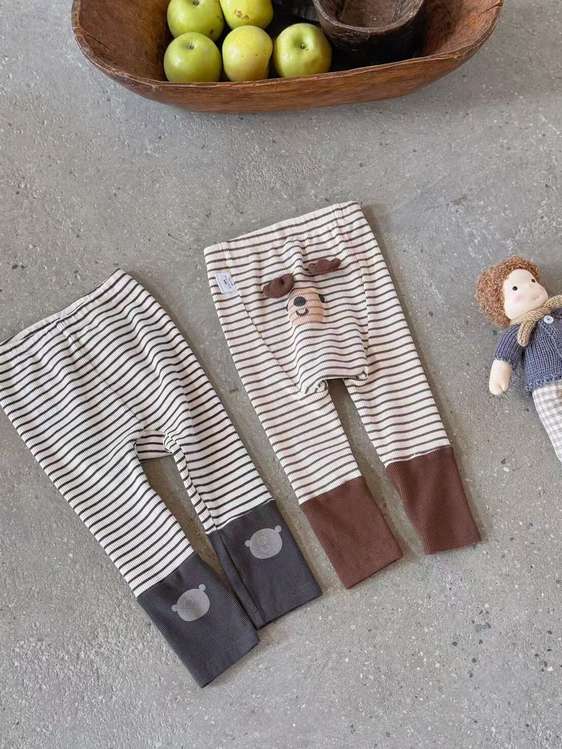 小熊背影條紋褲