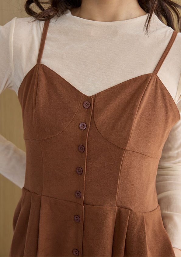 壓摺背心吊帶長洋裝