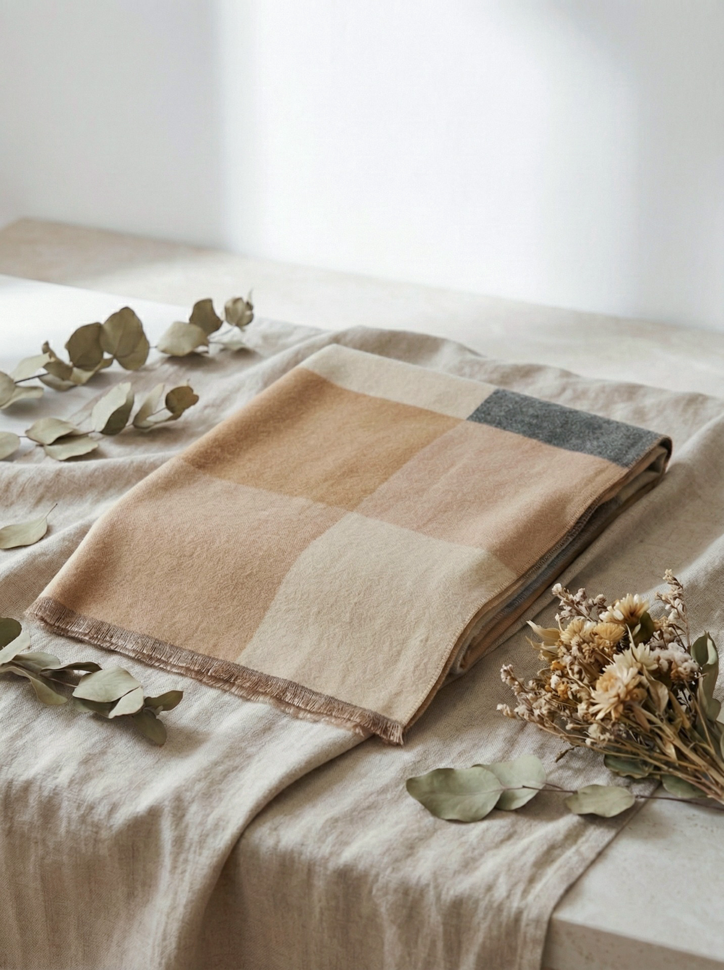 輕暖雙面氣質格紋法蘭絨圍巾