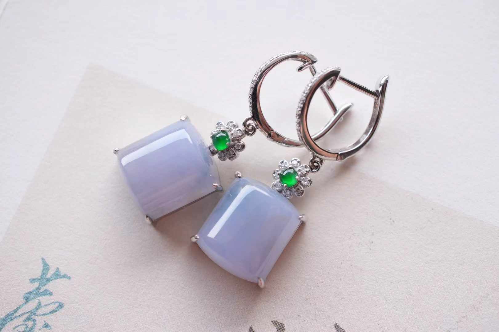 翡翠冰紫羅蘭無事牌耳墜,天然翡翠A玉, 緬甸玉, Jade, Jadeite