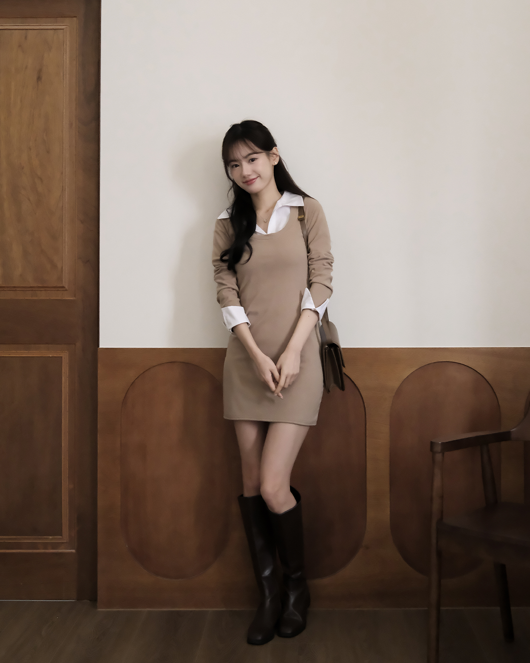 🚀當日出貨 柔感知性假兩件襯衫洋裝( 2 colors )