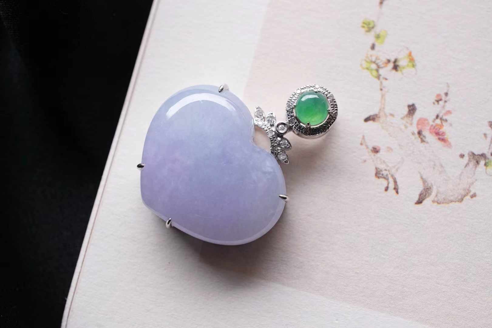翡翠冰糯種紫羅蘭愛心吊墜,天然翡翠A玉, 緬甸玉, Jade, Jadeite