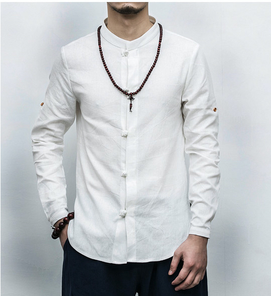 唐裝長袖亞麻衫