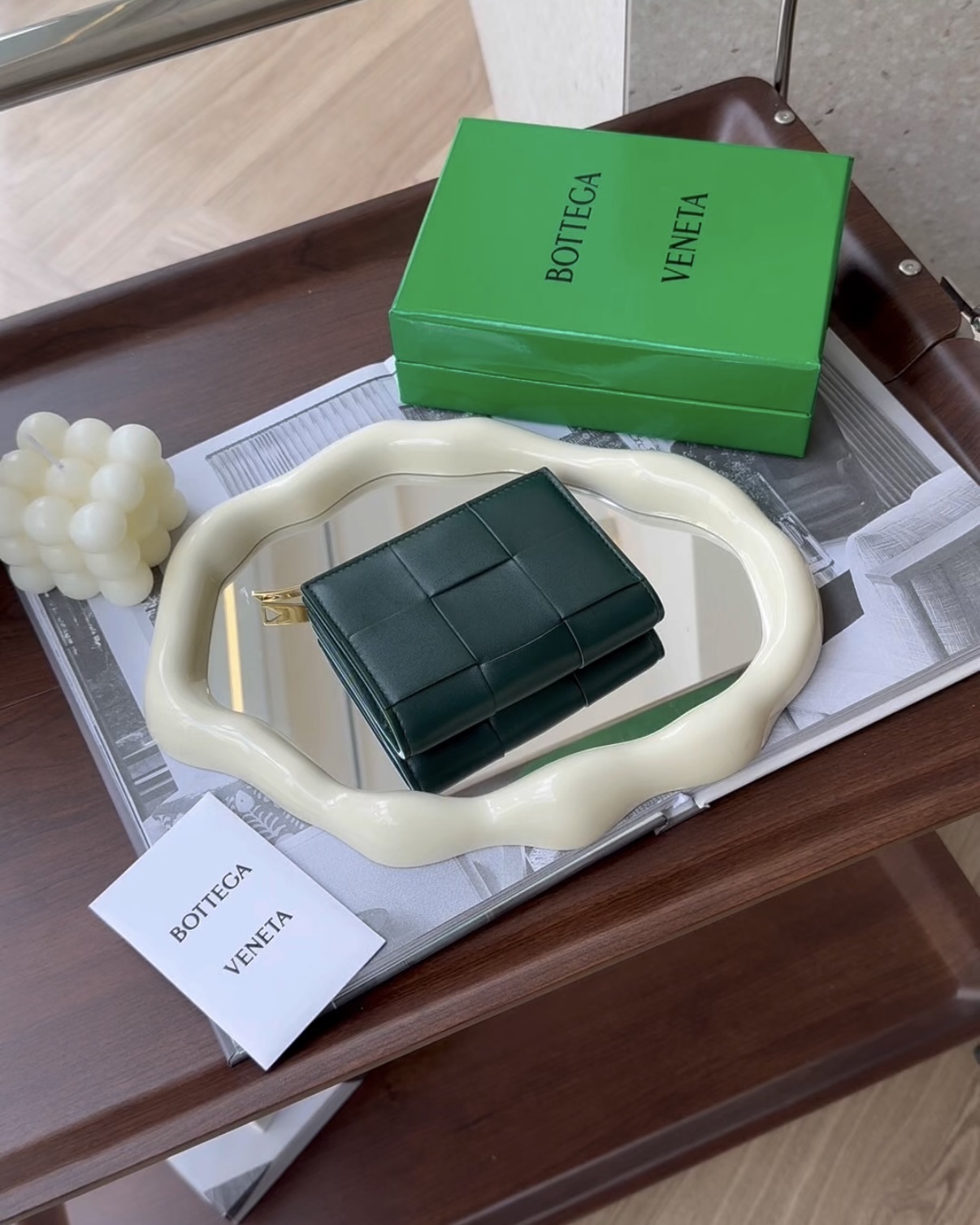 BV｜一字拉鍊對開拉鍊短夾 深綠色