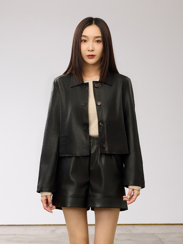 2603 率性小口袋微短皮外套