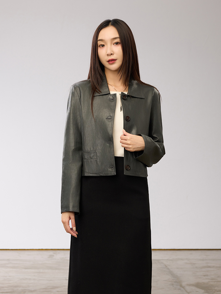 2603 率性小口袋微短皮外套