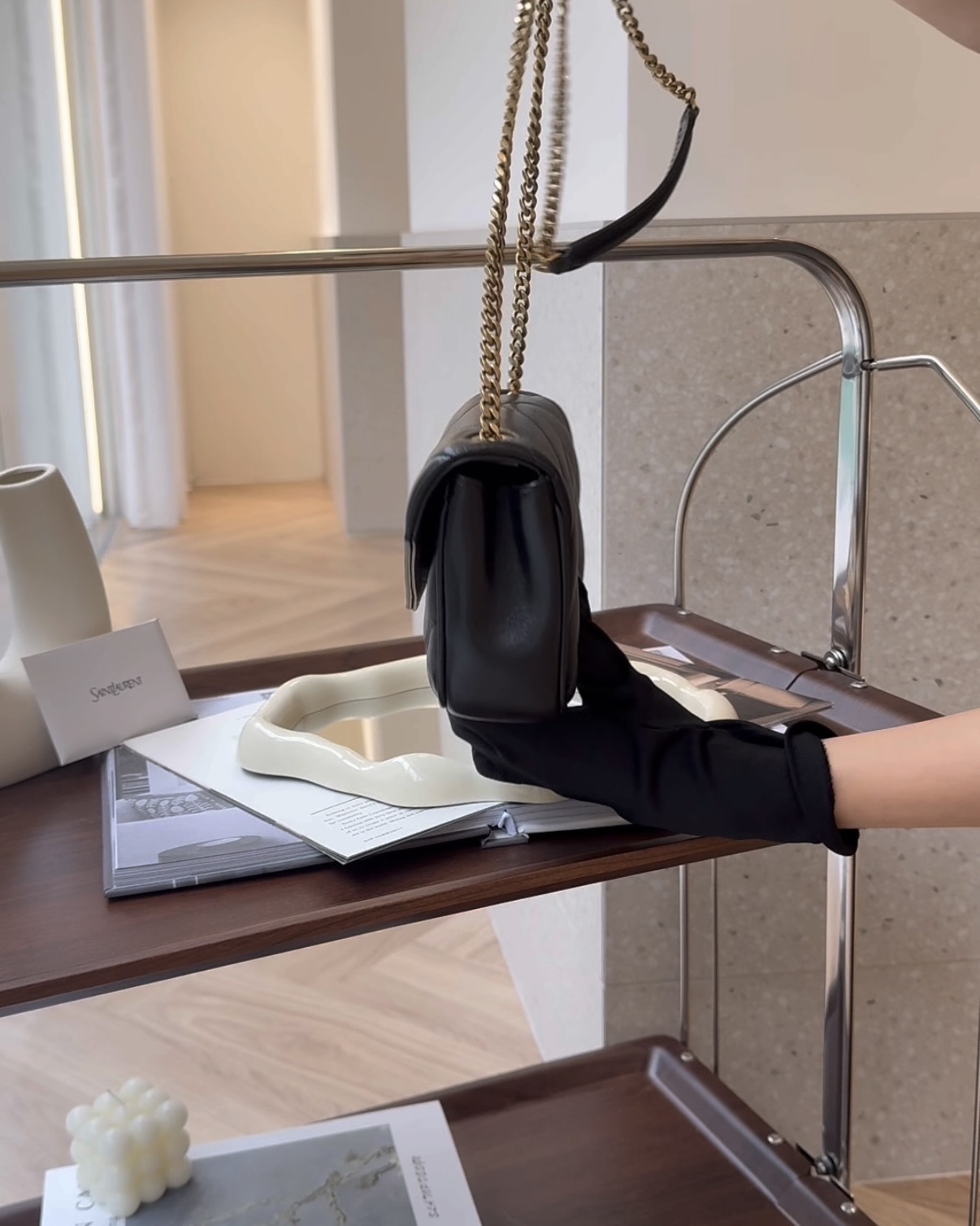 YSL｜LOULOU MINI 小羊皮鏈條包 黑色