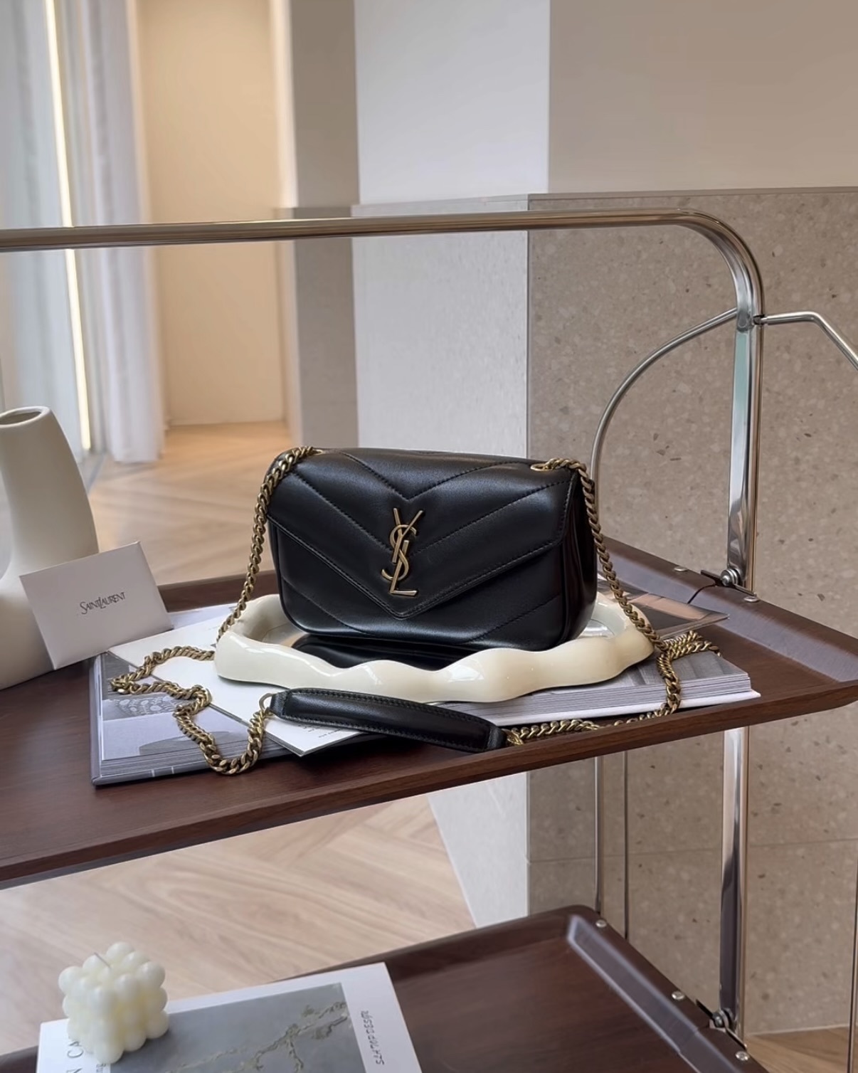 YSL｜LOULOU MINI 小羊皮鏈條包 黑色