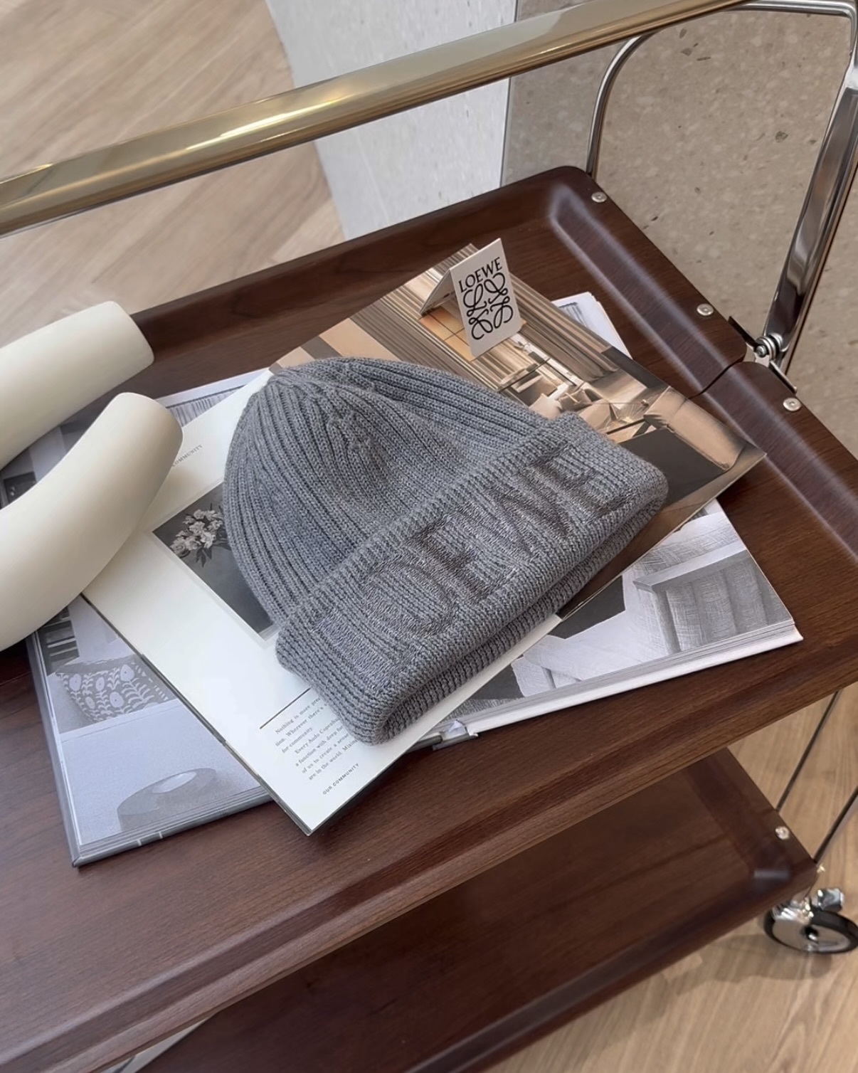 LOEWE｜羊毛毛線帽 灰色