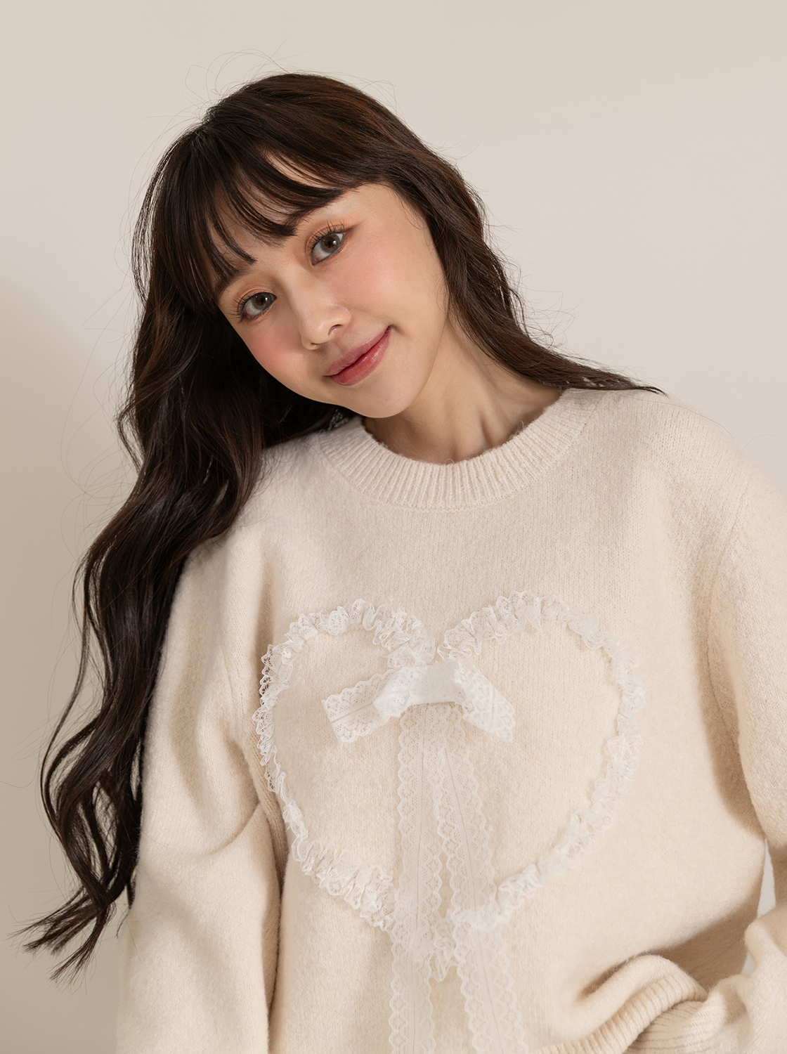 愛心蕾絲毛織上衣