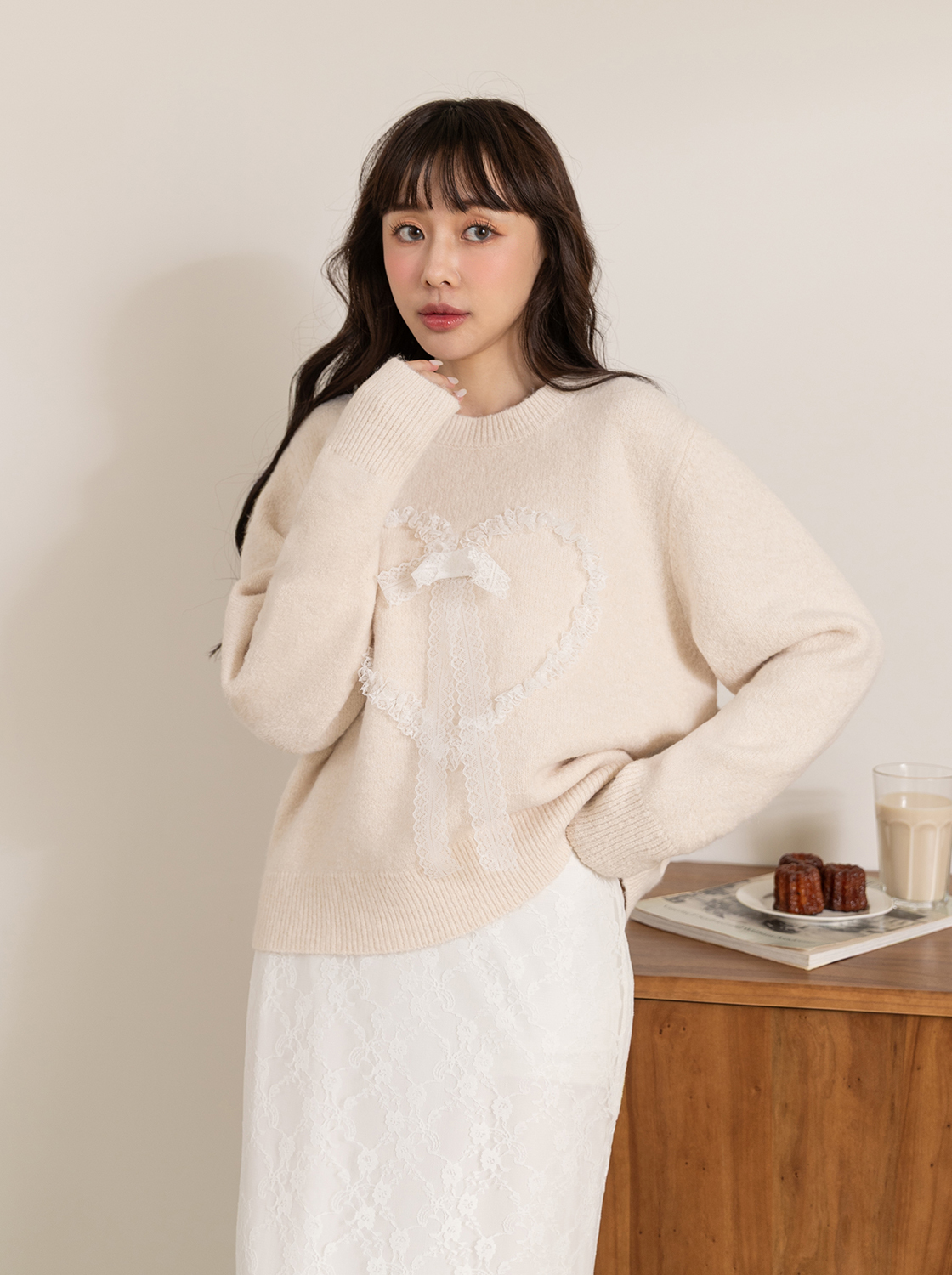 愛心蕾絲毛織上衣