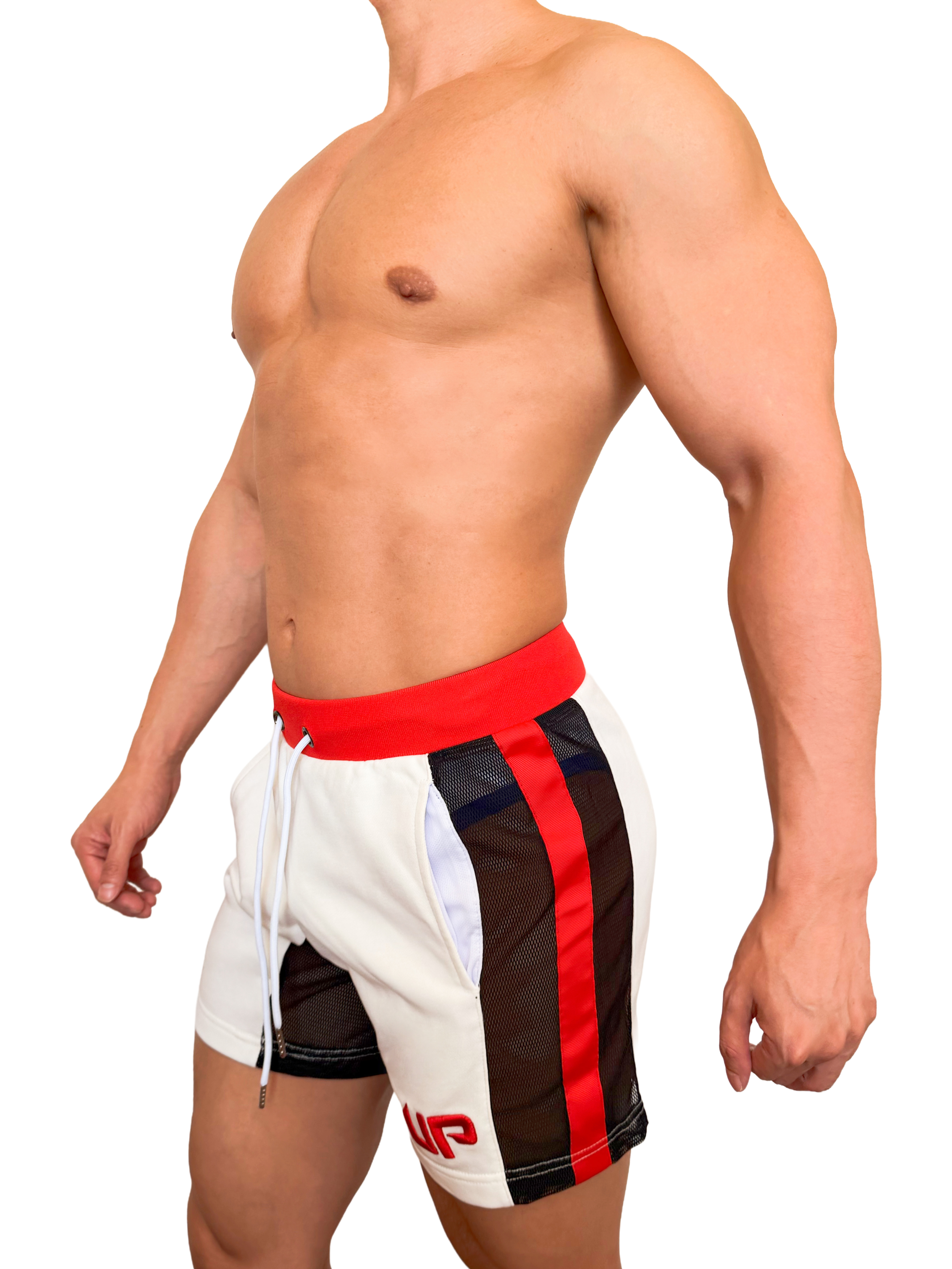 2026 全新色系 - UP For Fun Cross 透視棉短褲 米白/鮮紅