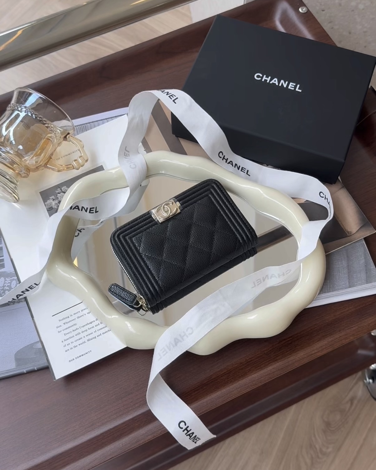 CHANEL｜BOY 內拉鍊零錢包  黑金