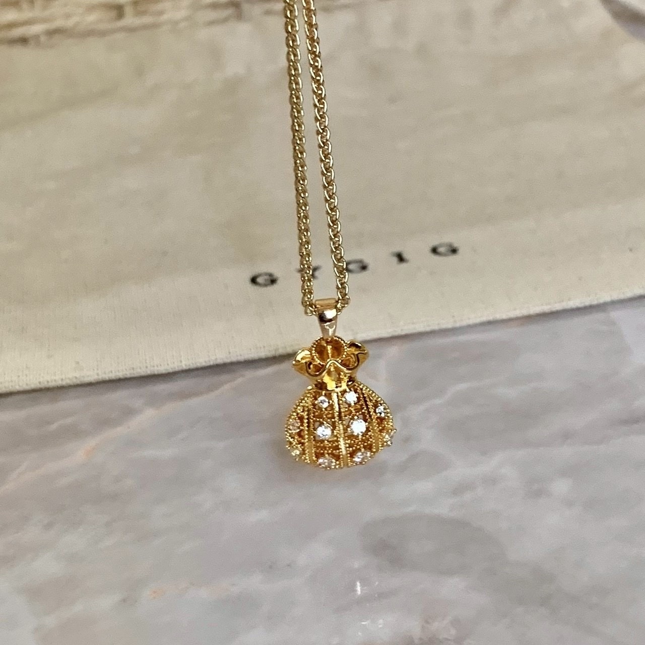 Gy”精工立體金銀鑽小錢袋/獨家定製項鍊