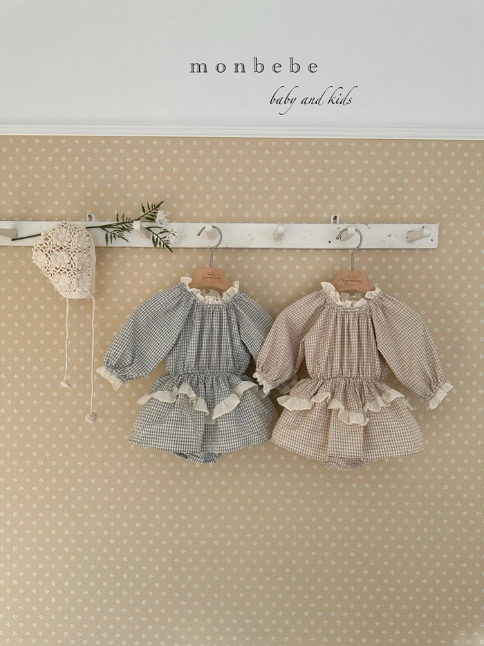正韓春Monbebe 兩色鄉村感格子包屁裙