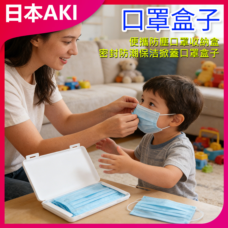 日本AKI 便攜防塵口罩收納盒 密封防潮保洁掀蓋口罩盒子(顏色隨機) A0006