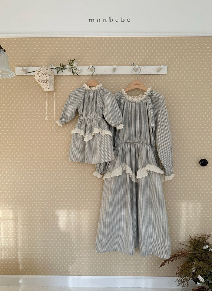 正韓春Monbebe 親子裝_兩色鄉村感格子洋裝