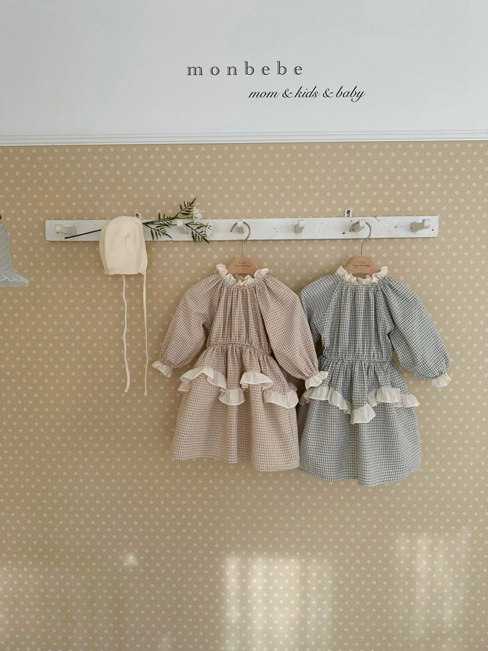 正韓春Monbebe 親子裝_兩色鄉村感格子洋裝