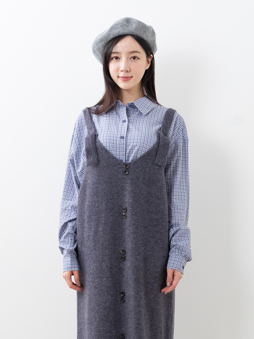 格紋襯衫慵懶層次穿搭針織吊帶洋裝組合