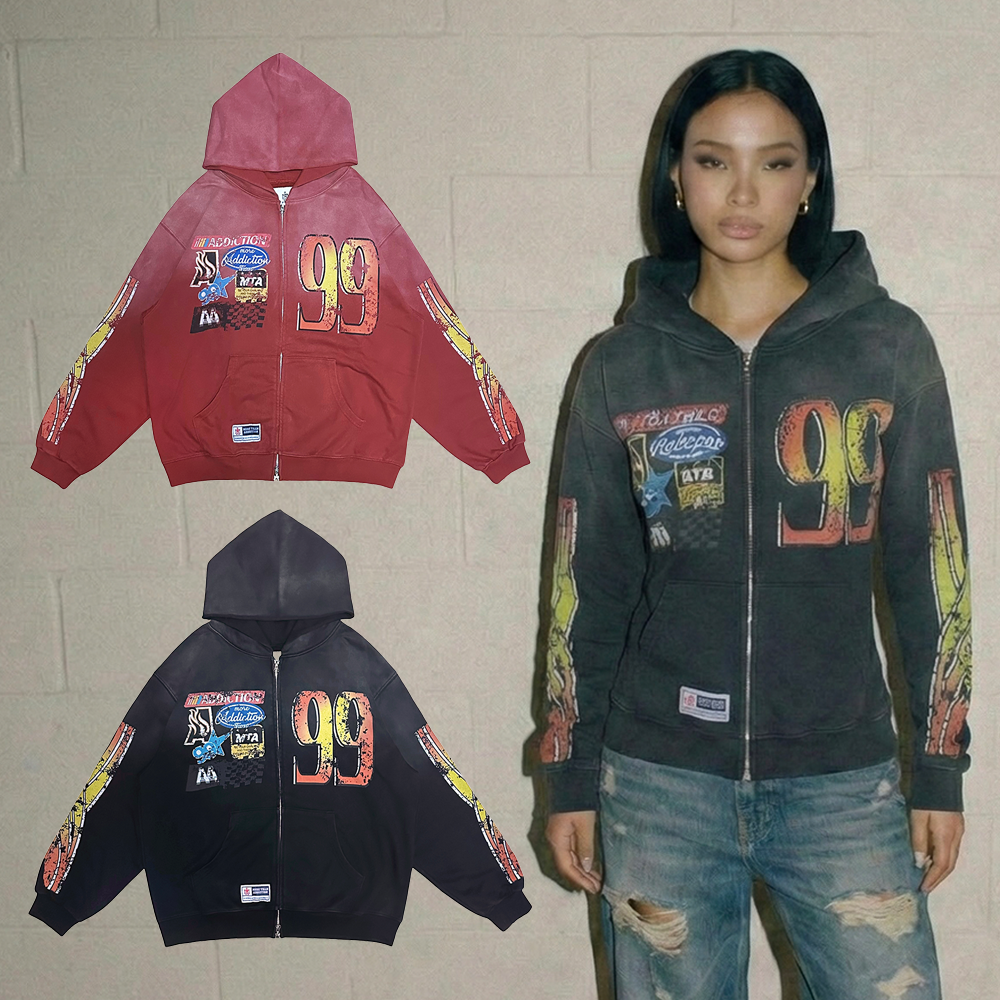 MTA SWIFT ZIP-HOODIE 黑色 紅色 印花 水洗 重磅 疾速 拉鍊 連帽衫 連帽外套【M25AWZH01】