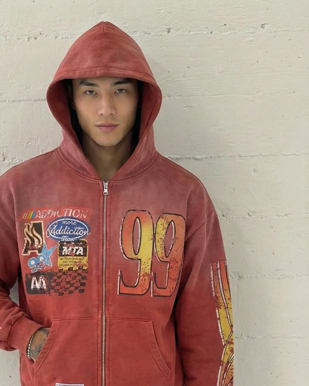 MTA SWIFT ZIP-HOODIE 黑色 紅色 印花 水洗 重磅 疾速 拉鍊 連帽衫 連帽外套【M25AWZH01】