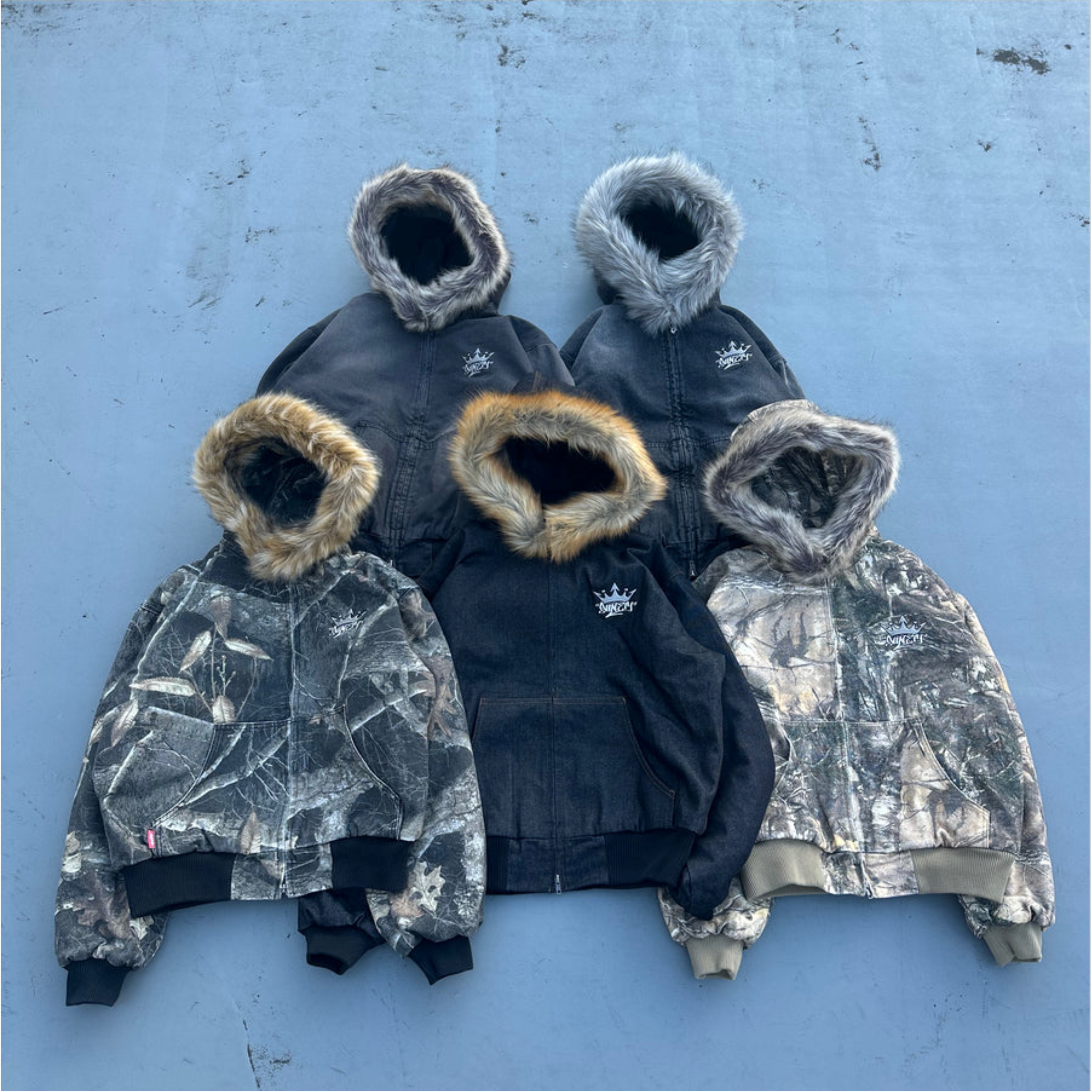 2025AW 9090 King Logo Slub Denim Far Zip Hoodie 連帽 毛領 外套 夾克 現貨 NN2154