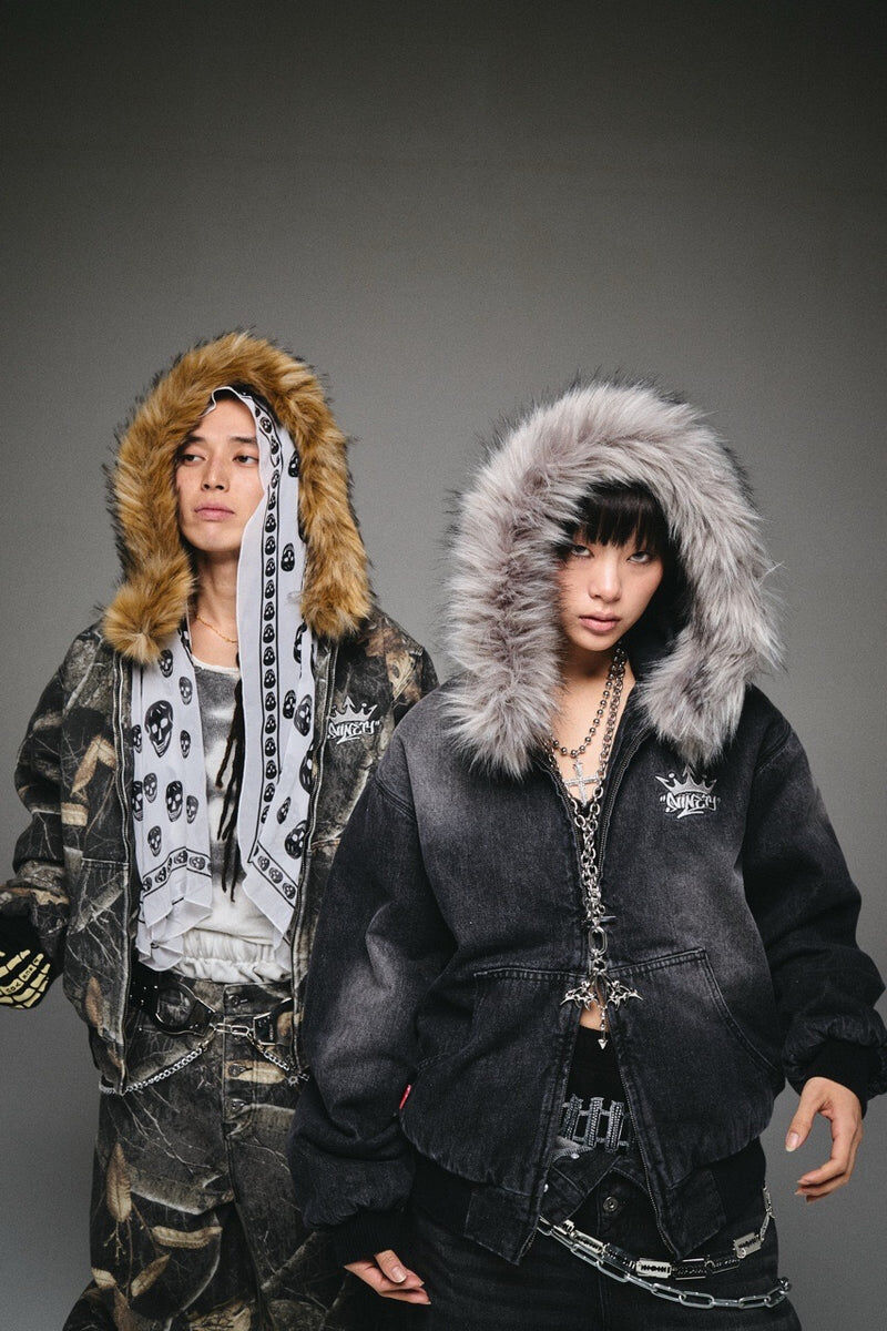 2025AW 9090 King Logo Slub Denim Far Zip Hoodie 外套夾克