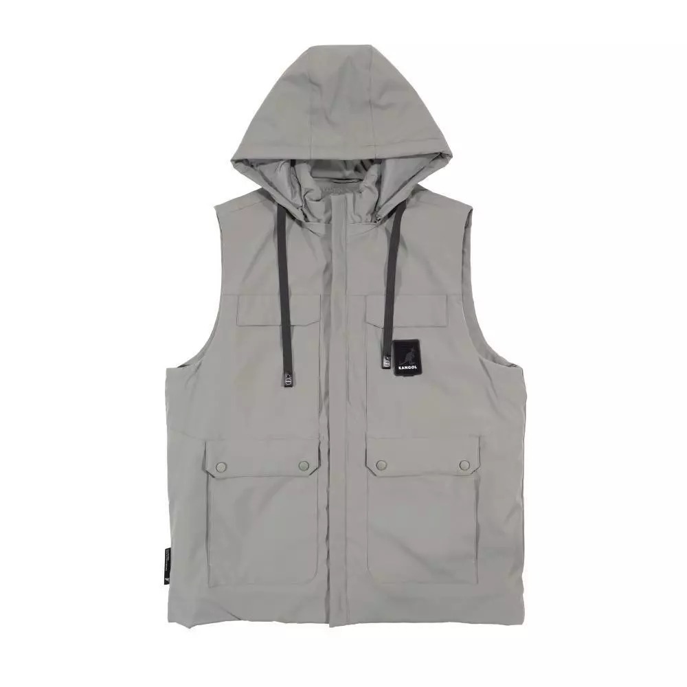 KANGOL 背心 灰 多口袋 科技保暖 連帽背心 中性 6555148312