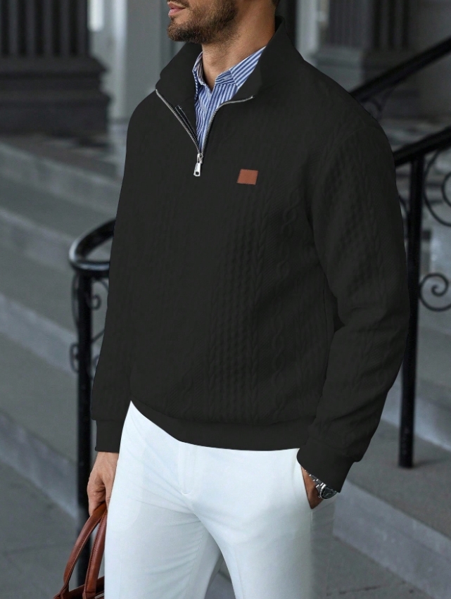 KADMAX大尺碼 - 男士黑色立領拉鍊大學TEE〈KSMS2743〉