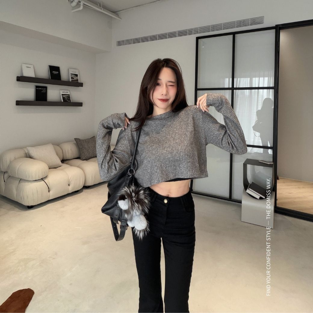 【DOMISS自訂】百搭簡約質感素色坑紋毛衣-3色 顯瘦毛衣(現貨)