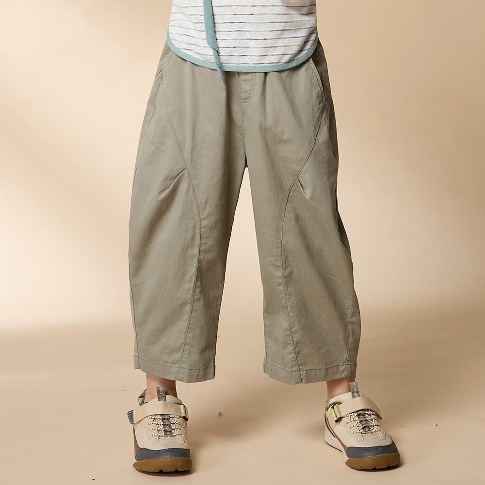 PIPPY 俏皮鬆緊腰圍褲管剪接泡泡長褲 綠