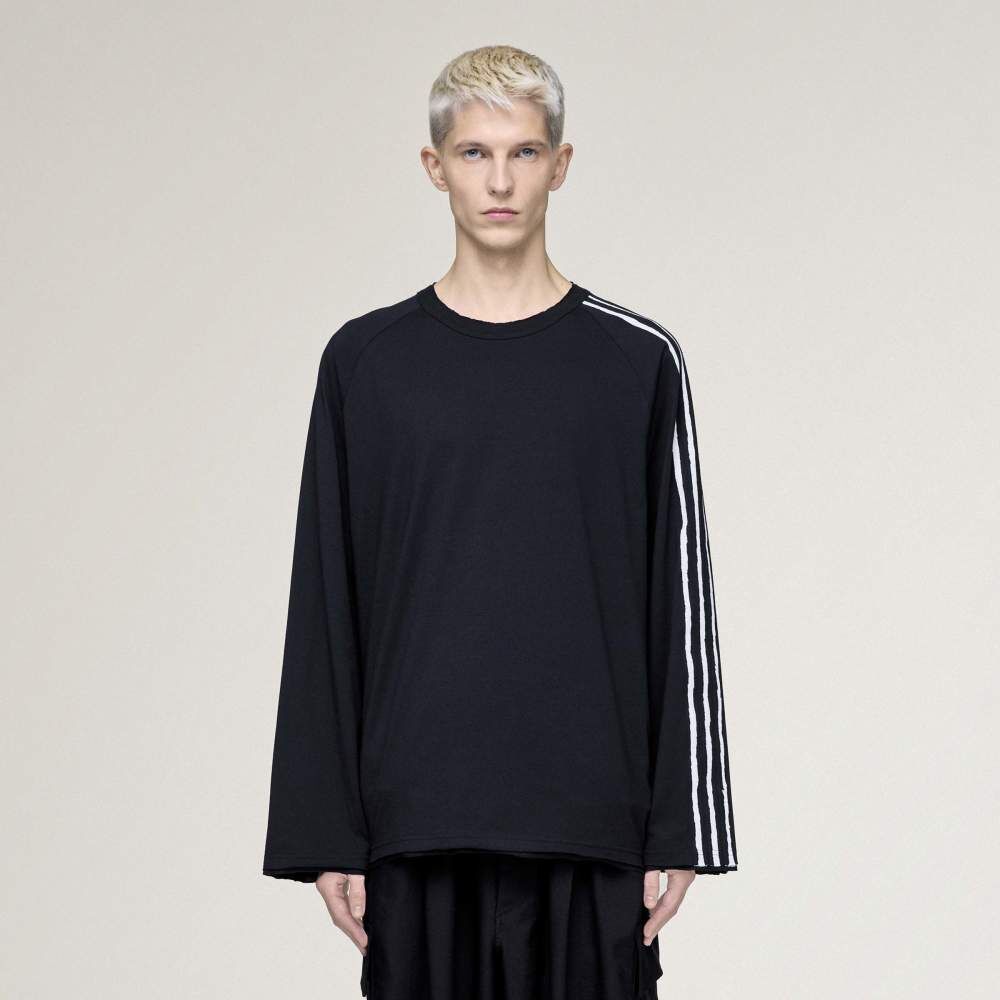【 Y-3 RE 3 STRIPES LS TEE 仿舊破壞三線長T - 黑 】