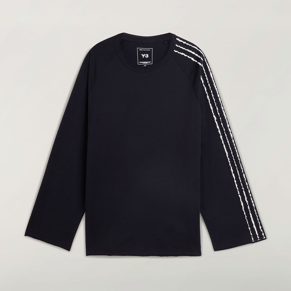 【 Y-3 RE 3 STRIPES LS TEE 仿舊破壞三線長T - 黑 】