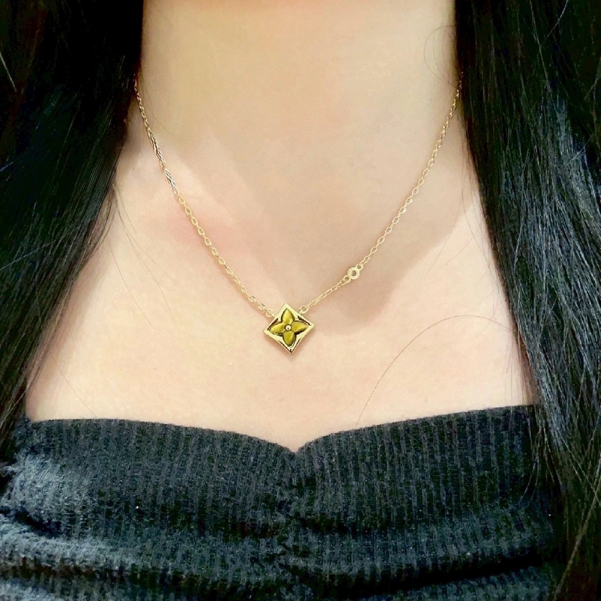 18k 虎眼石神仙老花”水鑽高奢定製項鍊