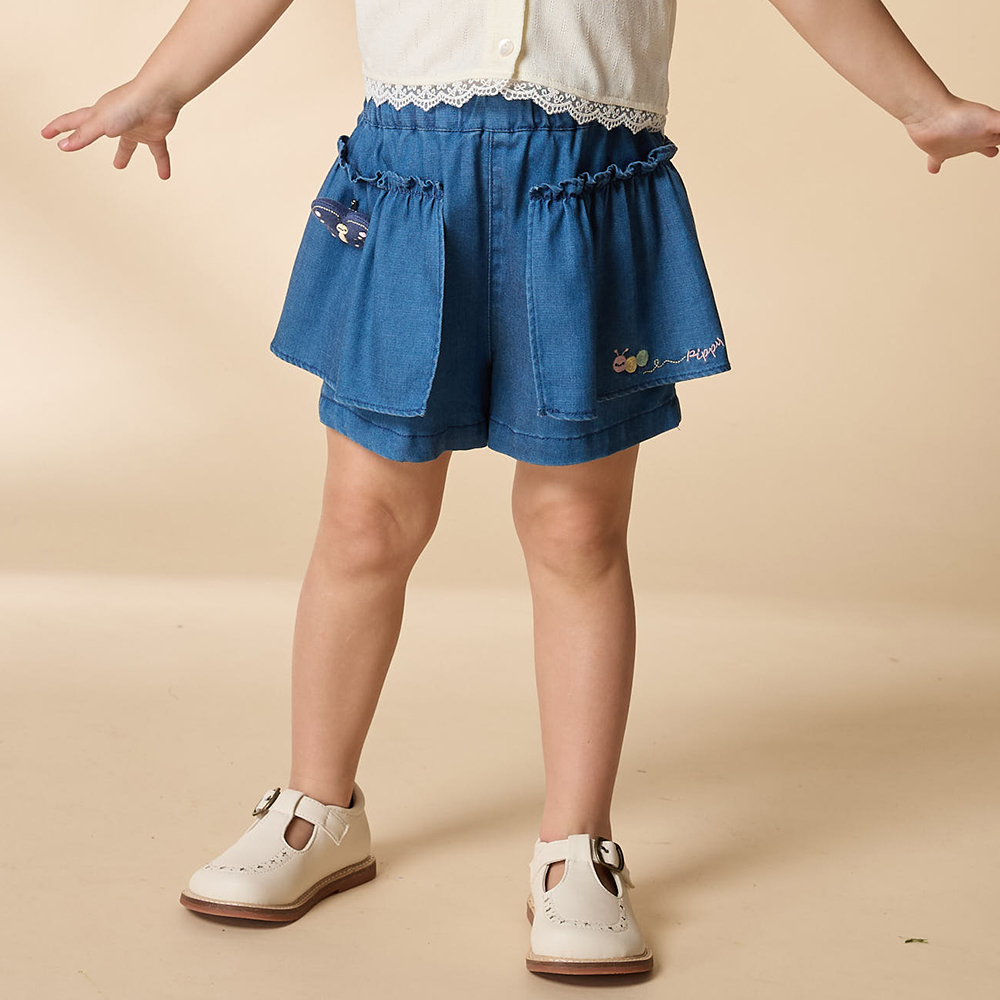 PIPPY 鬆緊帶腰圍素雅天絲棉褲裙 藍