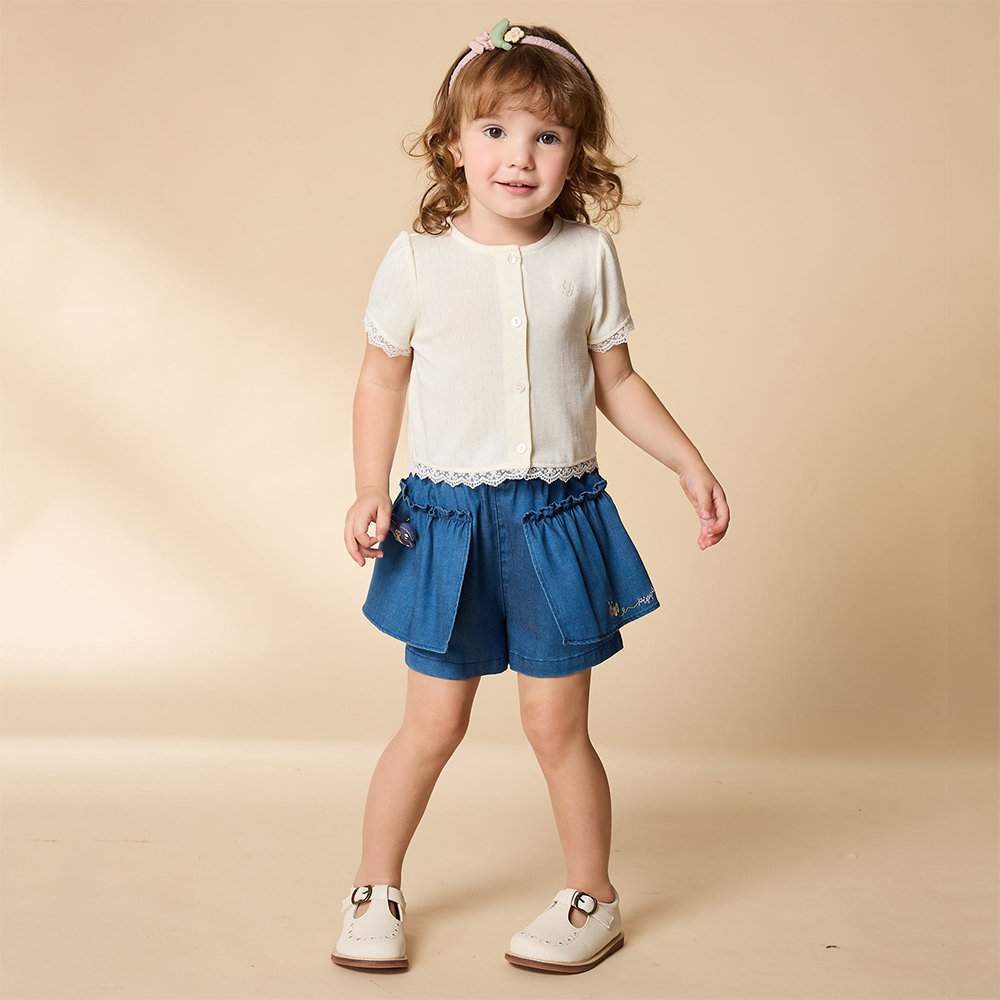 PIPPY 鬆緊帶腰圍素雅天絲棉褲裙 藍