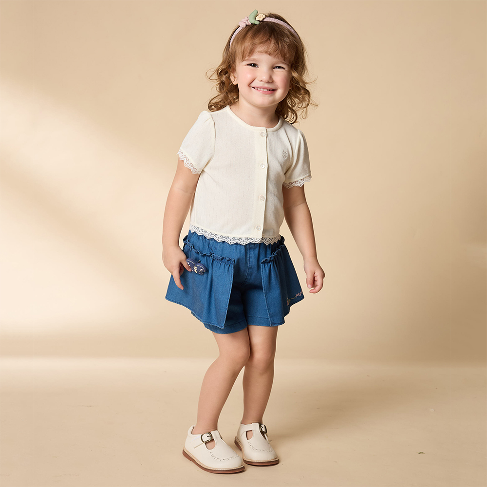 PIPPY 優雅剪接蕾絲圓領短袖外套 白