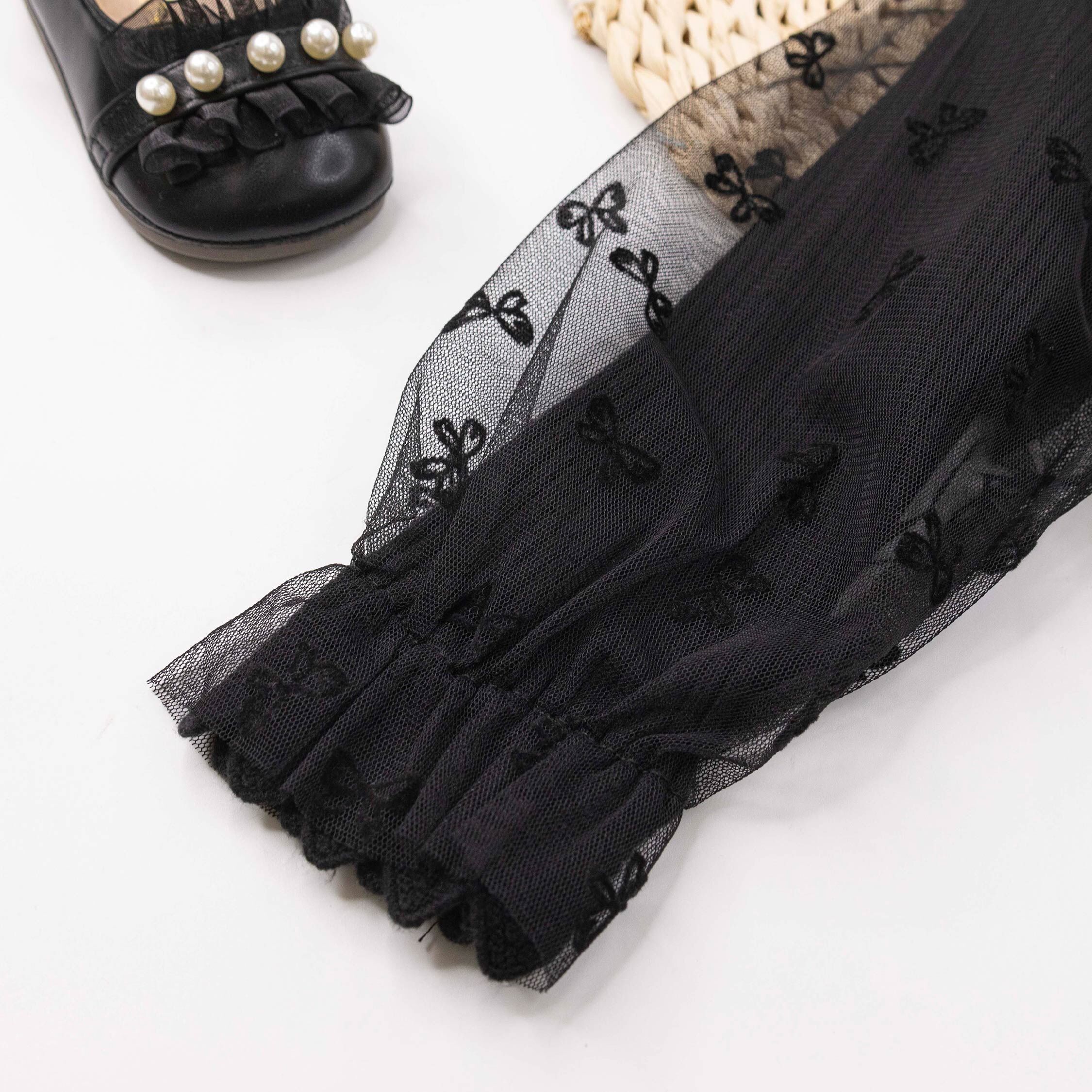 【H35590】氣質蝴蝶網紗坑條針織上衣