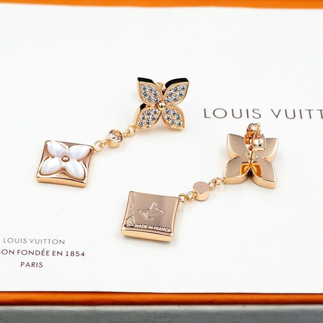 18k Blossom雙尖花卉滿鑽白母貝”高奢定製耳墜